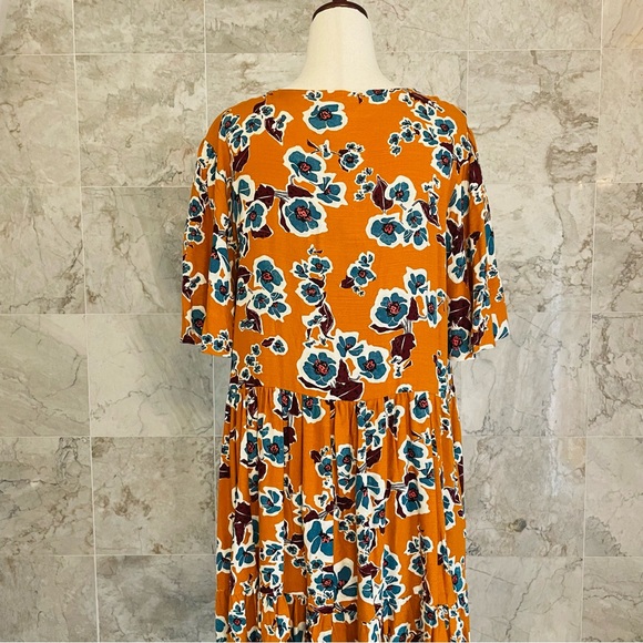 Ava & Viv Copper Floral Print Flutter Sleeve Dress - Picture 5 of 8